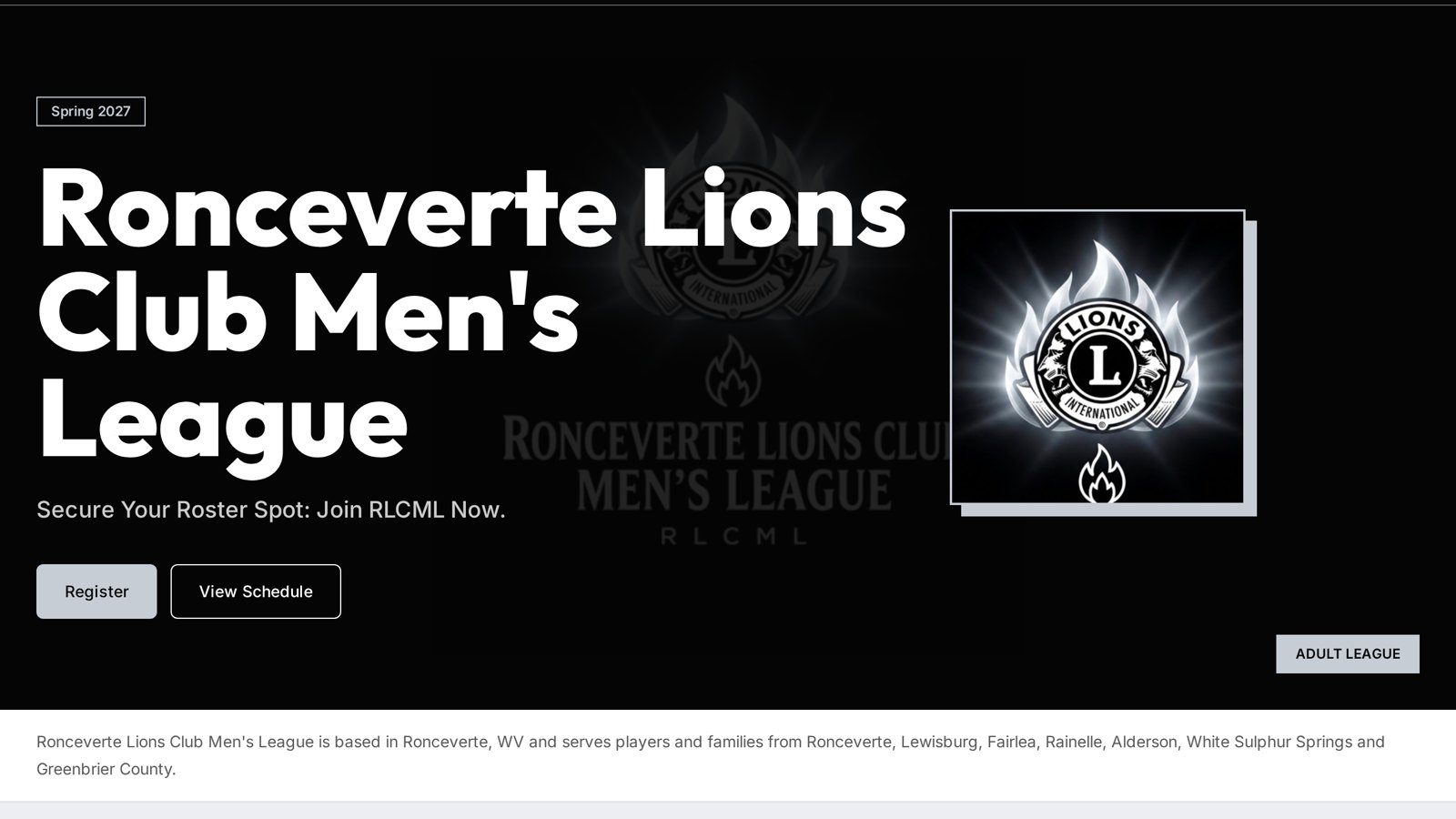 Public league page for the Ronceverte Lions Club Men's League on iHOOP iNDEED